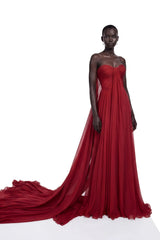 Hohipera Red Off Shoulder Pleated Maxi Dress