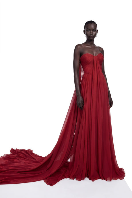 Aspen Maxi Dress Red Off Shoulder Pleated