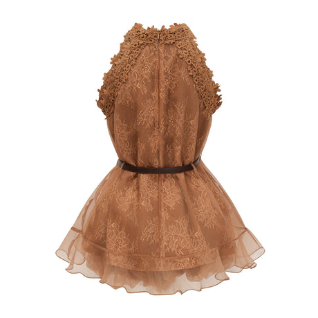 Martina Mini Dress Chocolate Brown Halterneck Mesh