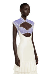 Holly Ivory Floral Lace Ruffled Maxi Dress with CutOuts