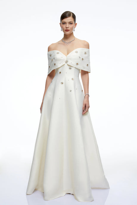 Artemisia Maxi Dress Cream Beaded Off Shoulder