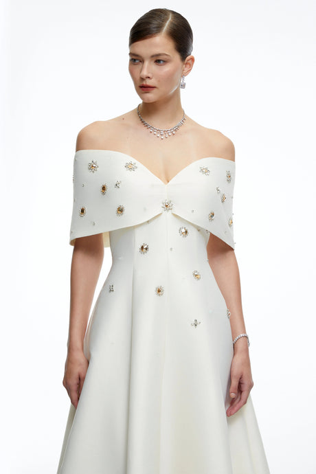 Artemisia Maxi Dress Cream Beaded Off Shoulder