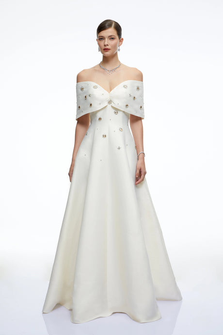 Artemisia Maxi Dress Cream Beaded Off Shoulder