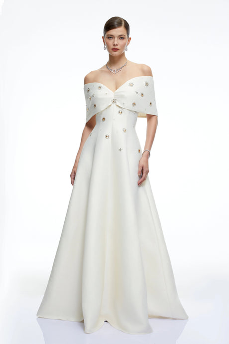 Artemisia Maxi Dress Cream Beaded Off Shoulder