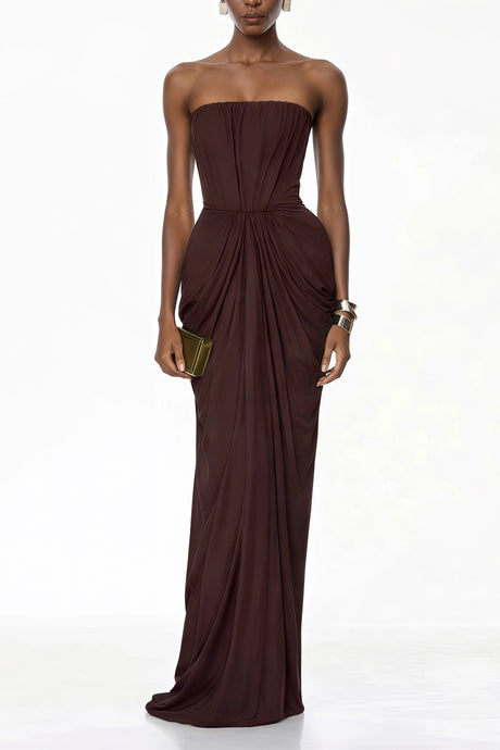 Savina Maxi Dress Chocolate Brown Off Shoulder