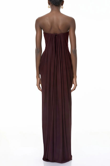 Savina Maxi Dress Chocolate Brown Off Shoulder