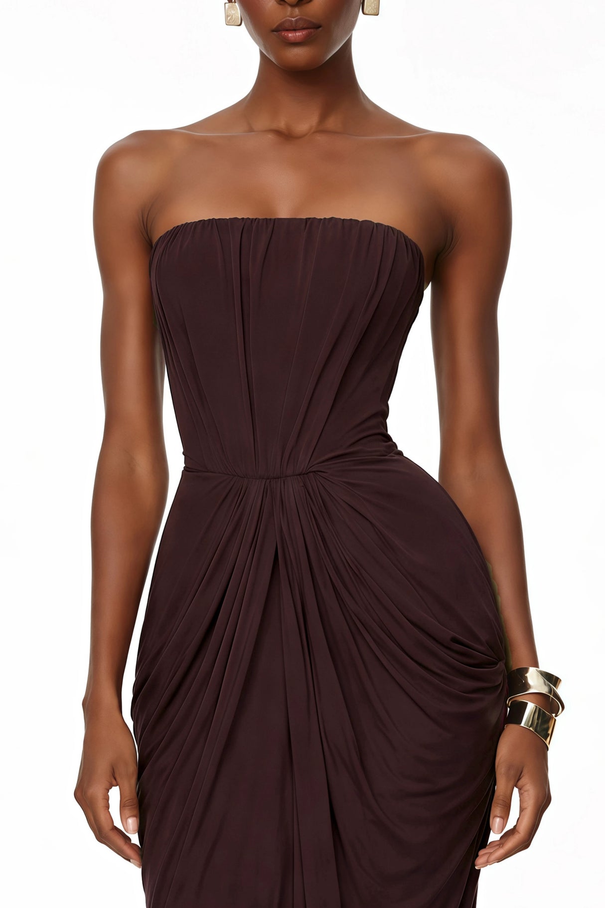 Honoria Chocolate Brown Off Shoulder Maxi Dress