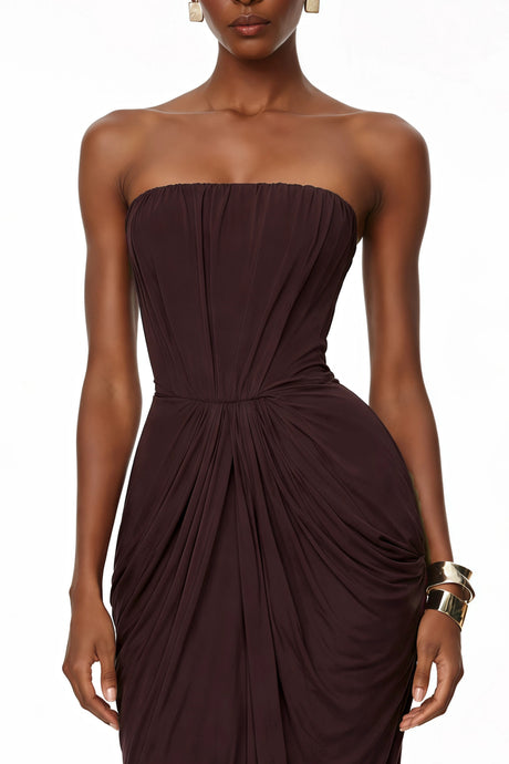 Savina Maxi Dress Chocolate Brown Off Shoulder
