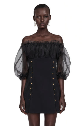 Hortensia Black Off Shoulder Ruffled Mini Dress