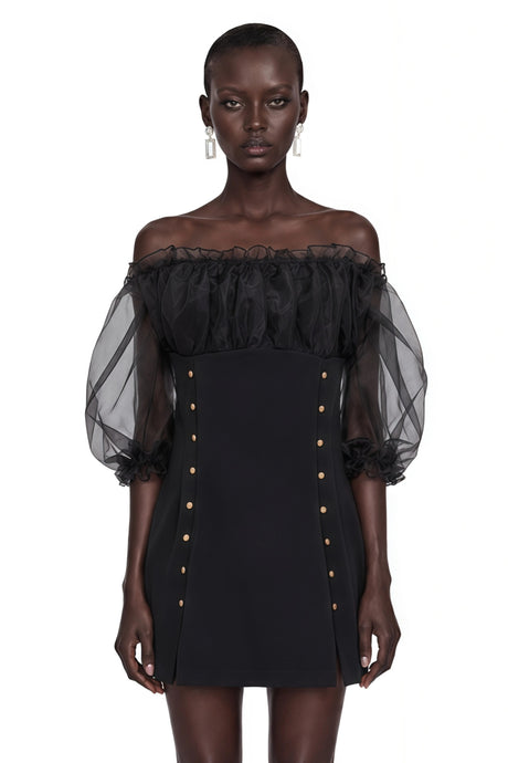 Mariarosa Mini Dress Black Off Shoulder Ruffled