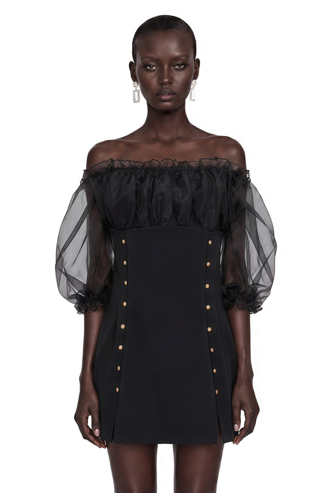 Hortensia Black Off Shoulder Ruffled Mini Dress