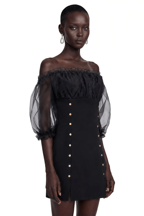 Mariarosa Mini Dress Black Off Shoulder Ruffled
