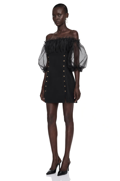 Mariarosa Mini Dress Black Off Shoulder Ruffled