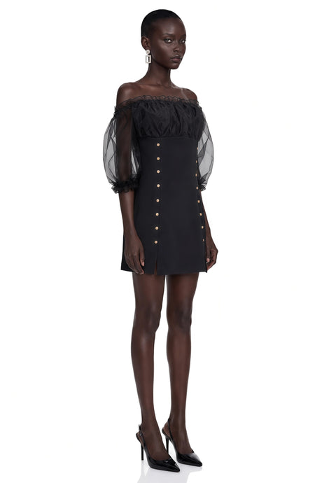 Mariarosa Mini Dress Black Off Shoulder Ruffled