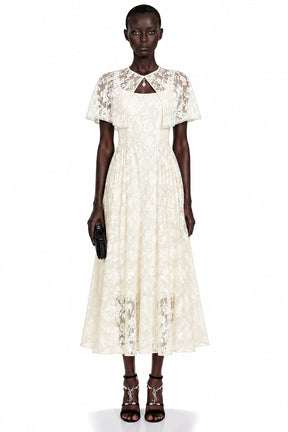 Huia Cream Lace Midi Dress with Cape