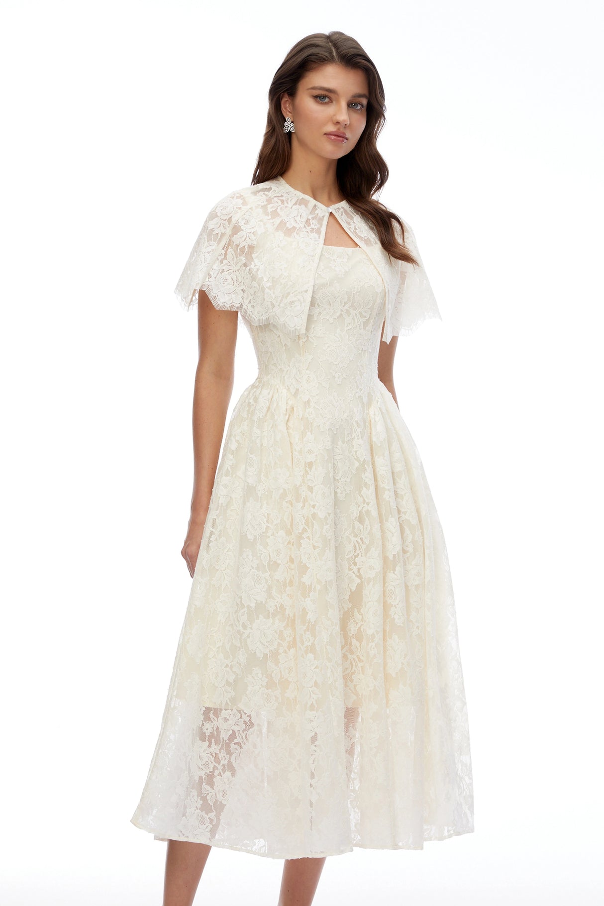 Huia Cream Lace Midi Dress with Cape