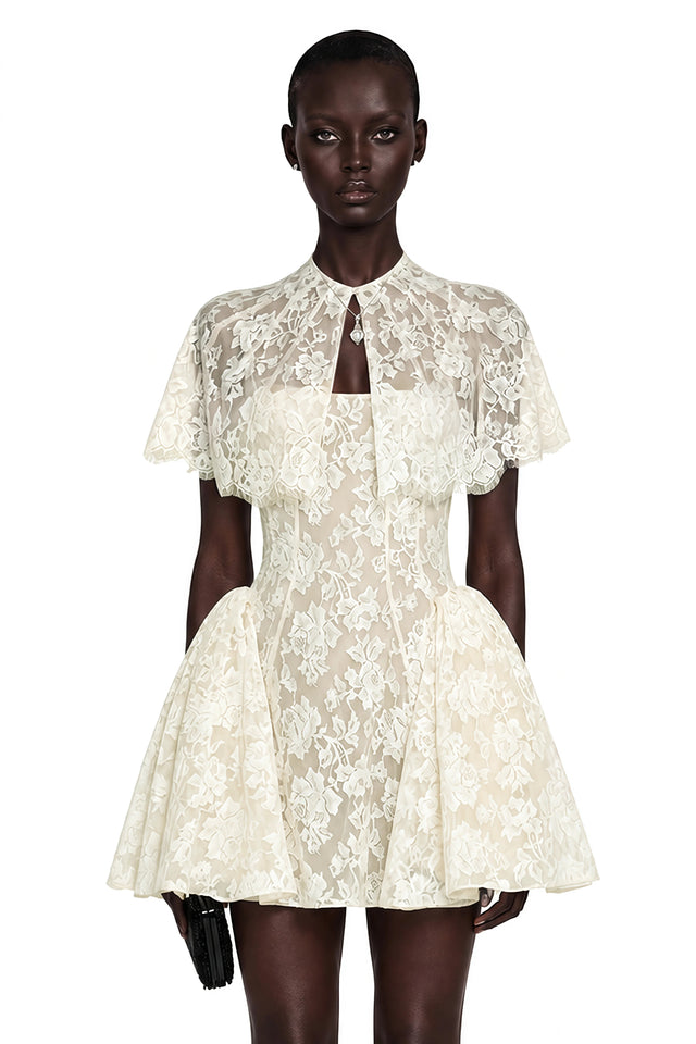 Huia Cream Lace Mini Dress with Cape