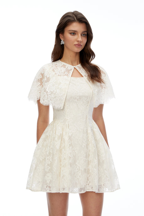 Piper Mini Dress Cream Lace with Cape