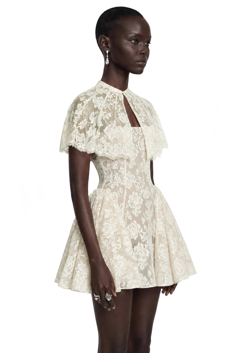 Costanza Mini Dress Cream Lace with Cape