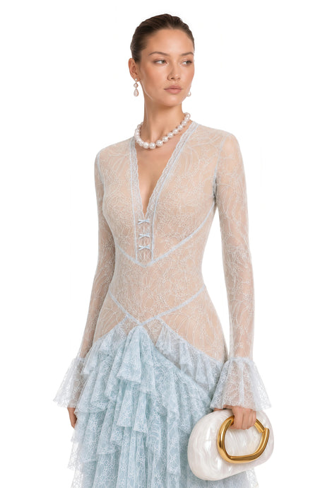 Silvana Midi Dress Blue Lace Tiered
