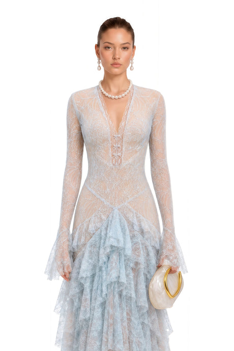 Silvana Midi Dress Blue Lace Tiered