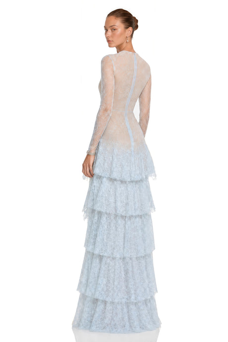Silvana Midi Dress Blue Lace Tiered
