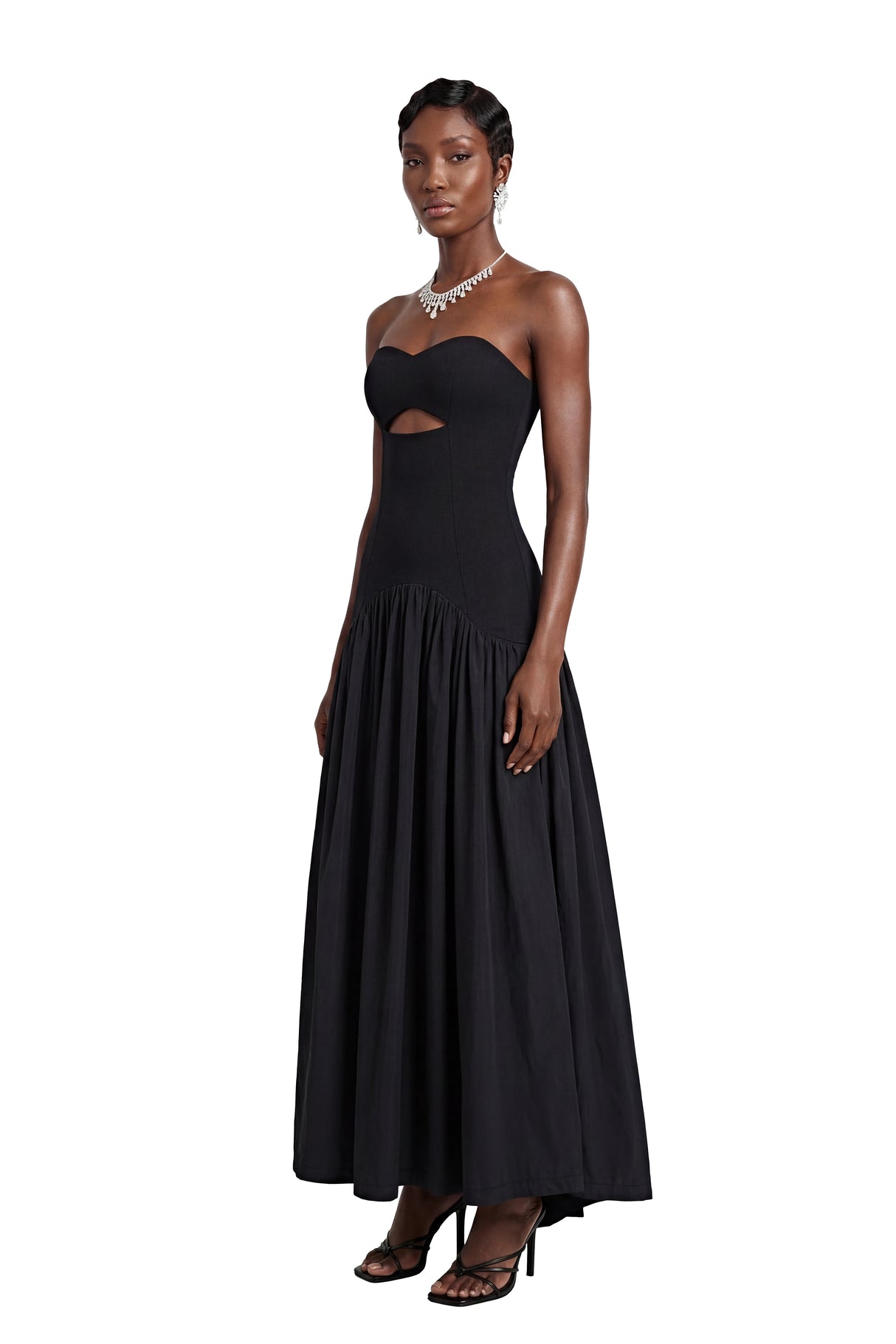 Hypatia Black Off Shoulder Ruched Maxi Dress