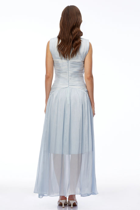 Perla Maxi Dress Light Blue V-Neck Ruched