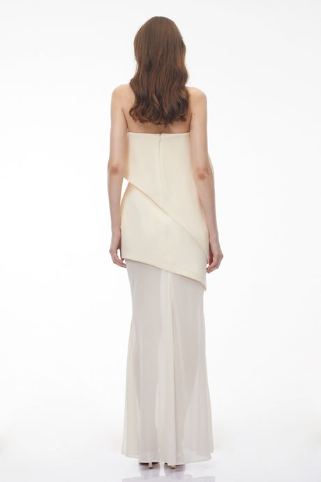 Irene Maxi Dress Ivory White Asymmetrical Mesh