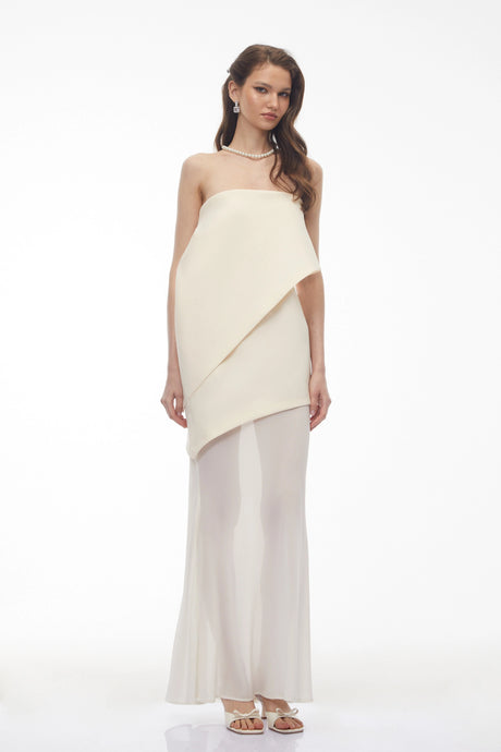 Irene Maxi Dress Ivory White Asymmetrical Mesh