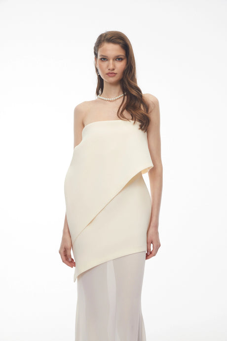 Irene Maxi Dress Ivory White Asymmetrical Mesh