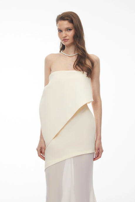 Irene Maxi Dress Ivory White Asymmetrical Mesh