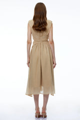 Ihaia Neutral Cross Front Ruched Midi Dress