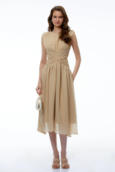 Madisyn Midi Dress Neutral Cross Front Ruched