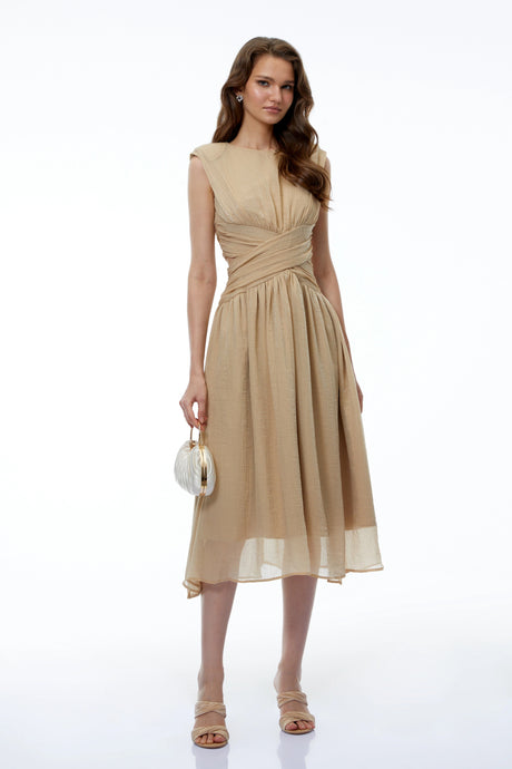 Madisyn Midi Dress Neutral Cross Front Ruched