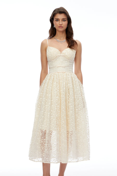 Kaitlyn Midi Dress Cream Sweetheart Lace Pleated