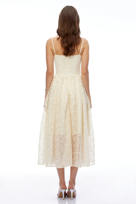 Kaitlyn Midi Dress Cream Sweetheart Lace Pleated