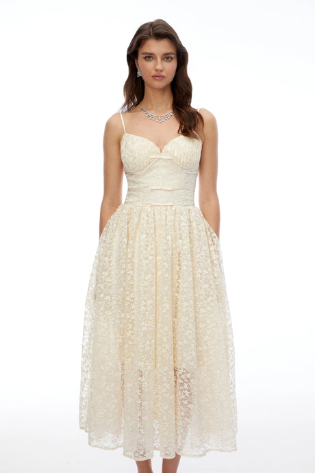 Kaitlyn Midi Dress Cream Sweetheart Lace Pleated