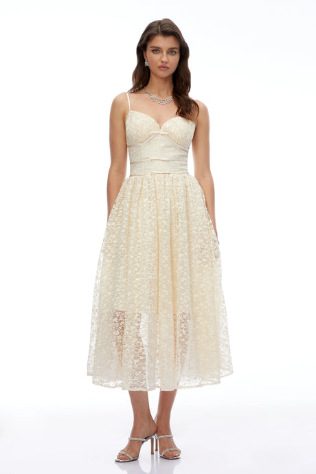 Kaitlyn Midi Dress Cream Sweetheart Lace Pleated