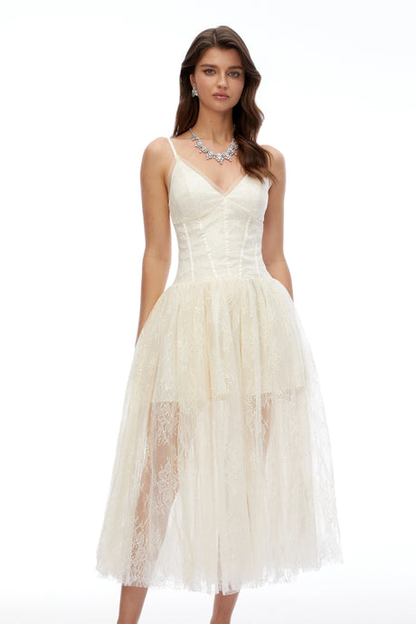 Lola Midi Dress Cream Sweetheart Lace