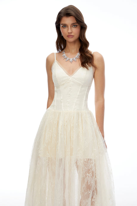Lola Midi Dress Cream Sweetheart Lace