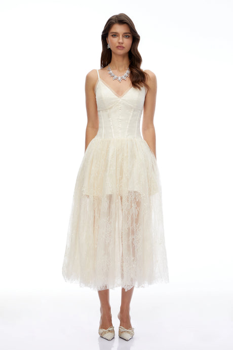Lola Midi Dress Cream Sweetheart Lace