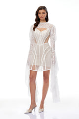 Ilaria White Lace Shrug  Linear Organza Dress Set