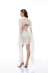 Ilaria White Lace Shrug  Linear Organza Dress Set