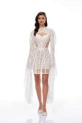 Ilaria White Lace Shrug  Linear Organza Dress Set