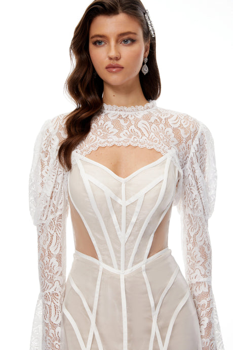 Jessica Dress White Lace Shrug & Linear Organza Set