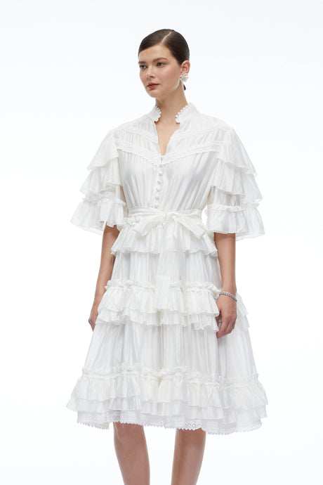 Liliana Mini Dress White Tiered Short Sleeves