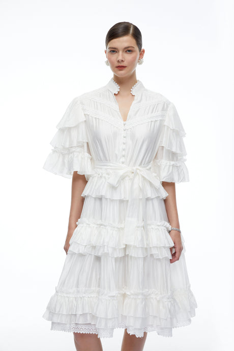 Liliana Mini Dress White Tiered Short Sleeves