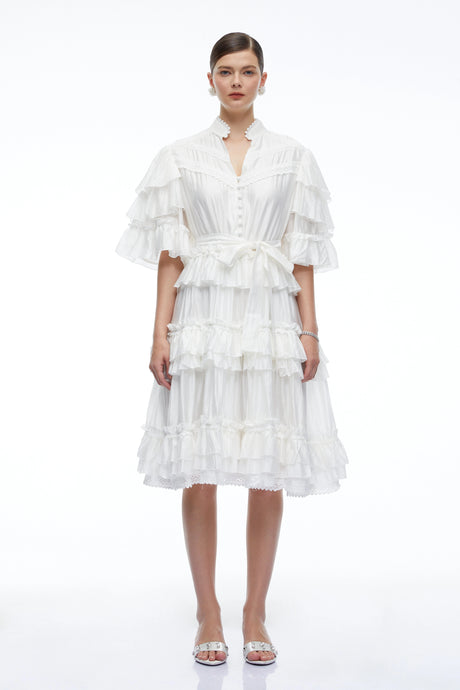 Liliana Mini Dress White Tiered Short Sleeves