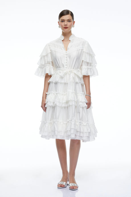 Liliana Mini Dress White Tiered Short Sleeves
